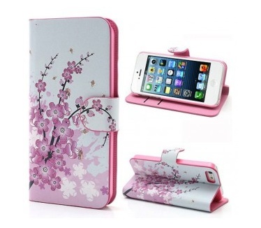 qMust Apple iPhone SE Wallet Case - hoesje met stand - Pink Blossom