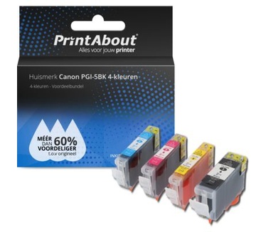 PrintAbout Huismerk Canon PGI-5BK 4-kleuren Inktcartridge 4-kleuren Voordeelbundel