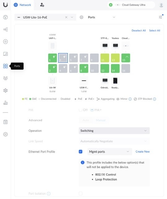 Unifi port config - port 3 with Mgmt ports profile