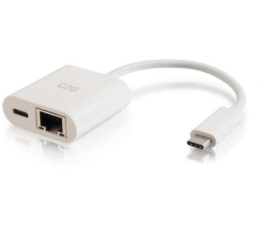 CablesToGo USB C to Ethernet Adapter With Power Delivery - White - Network Adapter