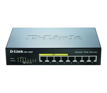D-Link D-link D-Link DGS-1008P 8-Port Desktop Unmanaged Gigabit Switch with 4 PoE Ports (52Watt total Power)