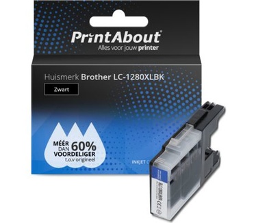 PrintAbout Huismerk Brother LC-1280XLBK Inktcartridge Zwart Hoge capaciteit