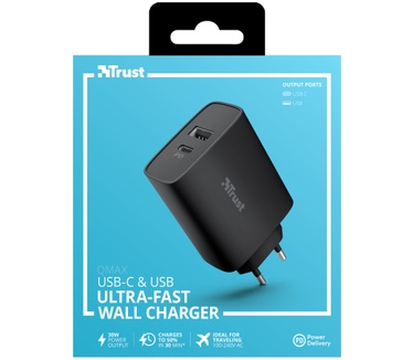 Trust Qmax 30W Ultra-Fast USB-C & USB Wall Charger with PD