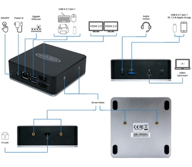 Origin Storage USB-C/A Docking Station with 85w PD including USB-C to Cable - EU Power