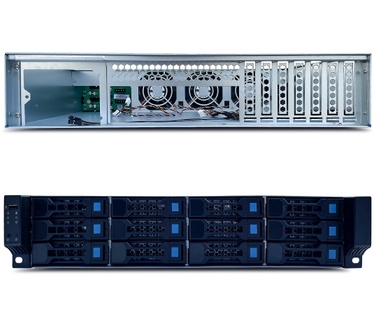 Fantec 2563 SRC-2012X07-12G/6G 19 inch 4U 680 mm opbergdoos, 12 x SAS/SATA-sleuven met 2 led-status, sleuven voor 3,5 inch en 2,5 inch datacarriers, 1 x USB 2 poort, 3 x 80 mm ventilator