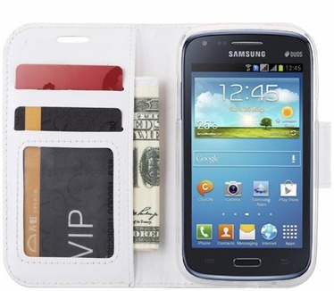 Luxe Lederen Bookcase hoesje voor de Samsung Galaxy Core I8260 - Wit (Samsung Galaxy Core I8260) Wit