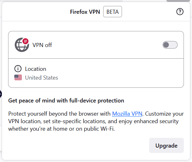 Firefox VPN. Bron: Windows Report