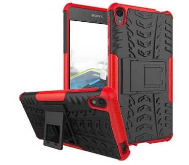 qMust Sony Xperia E5 Rugged Hybrid Case - Dual Protection - Red