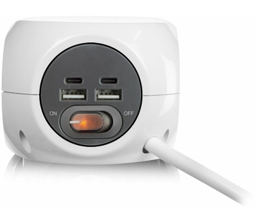 ACT AC2435 Vierkante stekkerdoos (PDU) met 3 sockets type E, USB-C/USB-A poorten, 3m