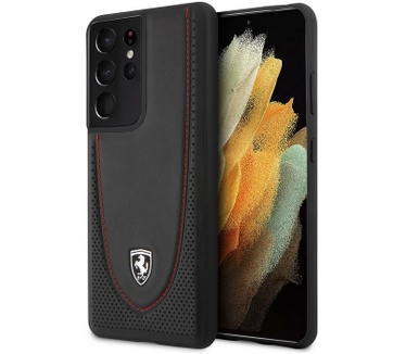 Ferrari Stitch Line Leather Case Samsung Galaxy S21 Ultra - Zwart Zwart