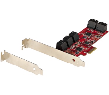 Startech.com SATA PCIe Kaart, 10 Port PCIe SATA Uitbreidingskaart, 6Gbps, Low/Full Profile, Stacked SATA Connectors, ASM1062 Non-Raid, PCI Express naar SATA Converter/Adapter