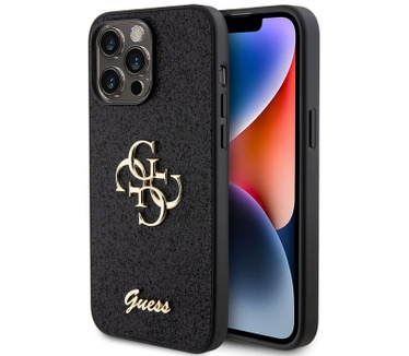 Guess 4G Glitter Back Case Apple iPhone 15 Pro Max (6.7") - Zwart Zwart