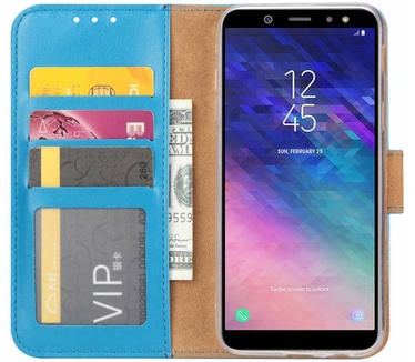 Luxe Lederen Bookcase hoesje voor de Samsung Galaxy A6 2018 - Blauw (Samsung Galaxy A6 2018) Blauw