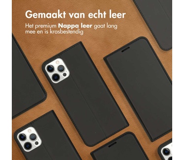 Accezz Premium Leather Slim Bookcase iPhone 12 (Pro) - Zwart