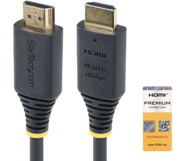 Startech.com 1,5m Premium Gecertificeerde High Speed HDMI Kabel, 4K 60Hz/1440p 144Hz, HDR10/HDCP 2.2/ARC, 18Gbps, UHD HDMI 2.0 Kabel voor TV/Monitor/Display, TPE Mantel