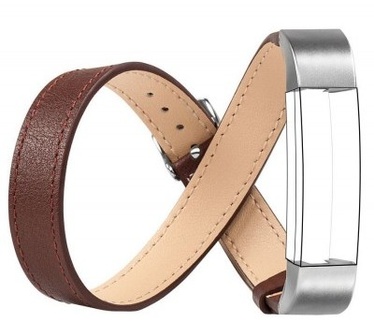 qMust Double Tour Lederen Watchband Fitbit Alta - Brown
