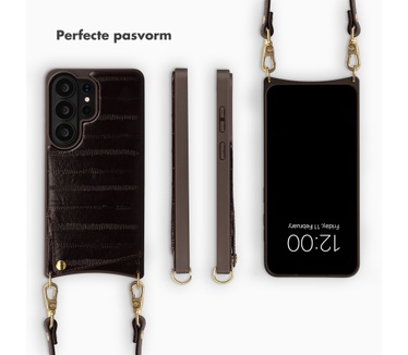 Selencia Nova Real Leather Backcover met Koord en Pashouder Samsung Galaxy S26 Ultra - Dark Chocolate