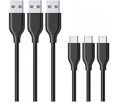 qMust USB-C naar USB 3.0 kabel - 1 meter - set van 3 stuks - kleur zwart