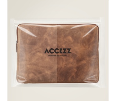 Accezz Leather Laptop hoes met rits 15-16 inch - Laptopsleeve - Cognac