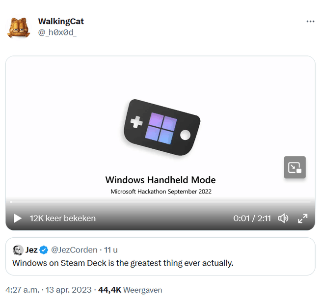 Tweet Windows 11 handheld hackathon