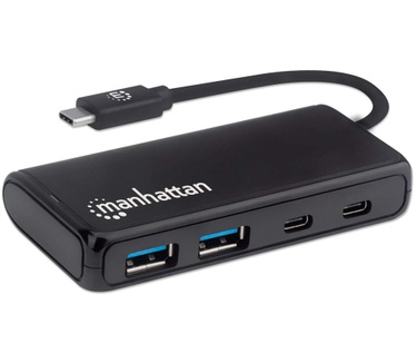 Manhattan USB-C Hub/Dock, USB-C to 2x USB-C and 2x USB-A ports, 5 Gbps (USB 3.2 Gen1), Bus Power, Cable 13.5cm, Black