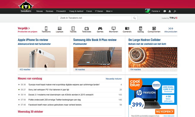 Tweakers Frontpage met nieuwe ankeilers