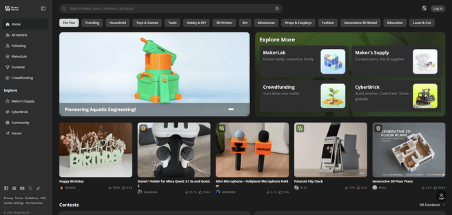 MakerWorld-homepage. Bron: Bambu Lab