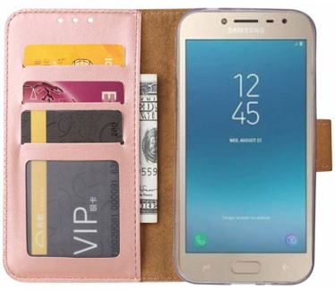 Luxe Lederen Bookcase hoesje voor de Samsung Galaxy Grand Prime Pro 2018 - Metallic Roze (Samsung Galaxy Grand Prime Pro 2018) Rosé Goud