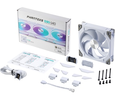 Phanteks D30 PWM ventilator met normale luchtstroom, D-RGB - 140 mm, wit (140 mm), PC ventilator, Wit, 140mm