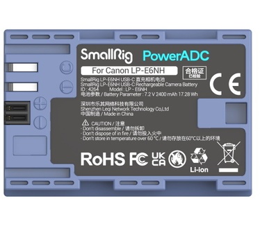 SmallRig 4264 LP E6NH USB C oplaadbare camera-accu,