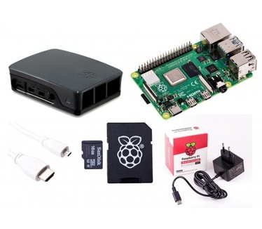Raspberry Pi 4 Model B (8GB ram) Starter Kit met oa officiële zwarte case en adapter