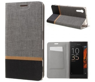 qMust Sony Xperia XZ Wallet Case - TPU frame - Striped Grey