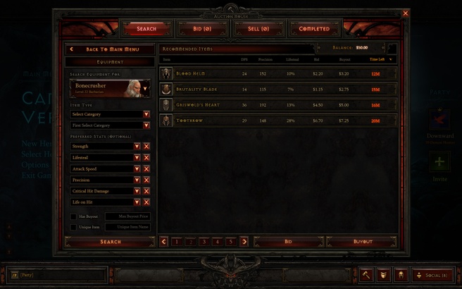 Diablo III - Auction House - Zoeken voorwerp voor dollars