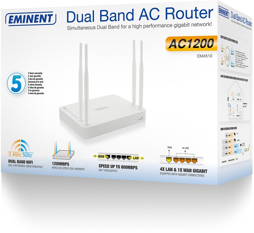Eminent EM4510 Gigabit Dual Band AC1200 Router Kenmerken Tweakers