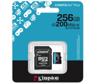 Kingston 256GB microSDXC Canvas Go! Plus Gen4 200MB/s A2 U3 V30 kaart + adapter