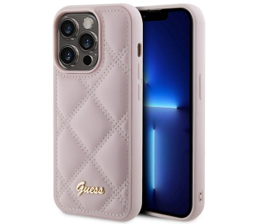 Guess Quilted Metal Logo Back Case - iPhone 15 Pro (6.1") - Roze Roze
