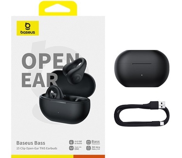 Baseus Bass 15 Clip -Open-Ear Oordopjes,Sport Draadloze Oordopjes – oordopjes draadloos-Clip On Oordopjes - lichtgewicht ,-Bluetooth Sporthoofdtelefoon -Zwart Wit