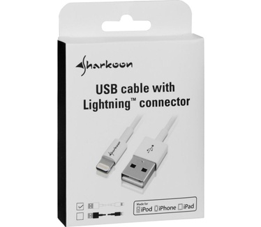 Sharkoon Lightning naar USB kabel, 1m (MFi gecertificeerd)