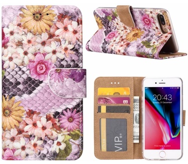Slangen en Bloemen print lederen Bookcase hoesje voor de Apple iPhone 7 Plus - alle kleuren (Apple iPhone 7 Plus) Multi-color