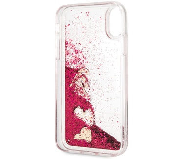 Guess Hearts Liquid Glitter HardCase iPhone XR (6.1") - Raspberry  Rood