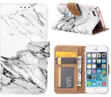 Marmer print lederen Bookcase hoesje voor de Apple iPhone SE - Wit (Apple iPhone SE) Wit