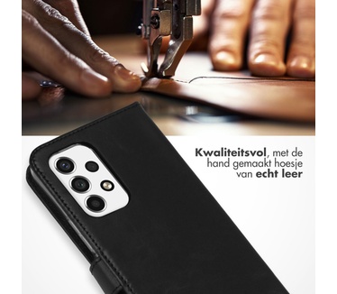 Selencia Echt Lederen Bookcase Samsung Galaxy A53 - Zwart