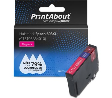 PrintAbout Huismerk Epson 603XL (C13T03A34010) Inktcartridge Magenta Hoge capaciteit
