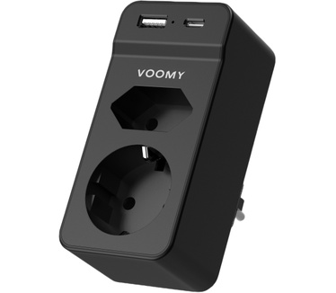 Voomy Verdeelstekker - 1 USB-C & 1 USB-A Poort - 2 stopcontacten - 4000W - Zwart
