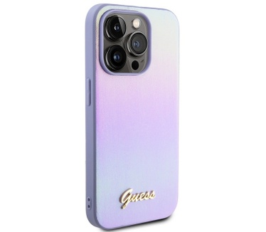 Guess Iridescent Metal Script Back Case iPhone 15 Pro Max - Paars Paars
