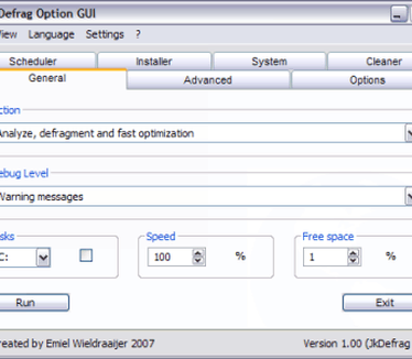 JkDefragGUI 1.00 screenshot (410 pix)