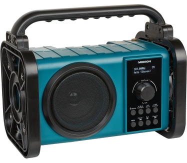 Medion LIFE® E66877 Bouwplaatsradio | DAB+/PLL-UKW-radio | dot matrix LC-display | Bluetooth® 5.0 | spatwaterdicht (IP44) | robuuste behuizing | LED-werklamp | 5 W RMS