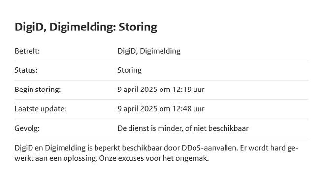 DigiD-storing 9 april 2025