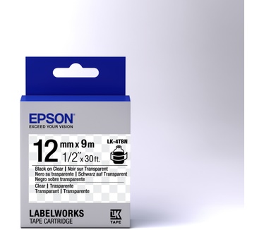 Epson Transparent Tape- LK-4TBN Clear Blk/Clear 12/9