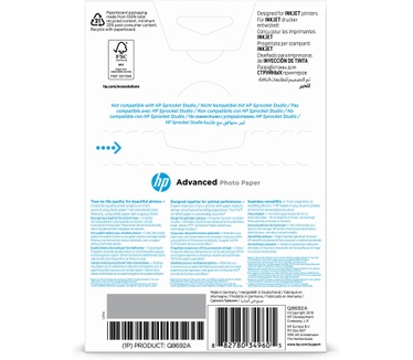 HP Advanced Photo-papier, glanzend, 250 g/m2, 10 x 15 cm (101 x 152 mm), 100 vellen